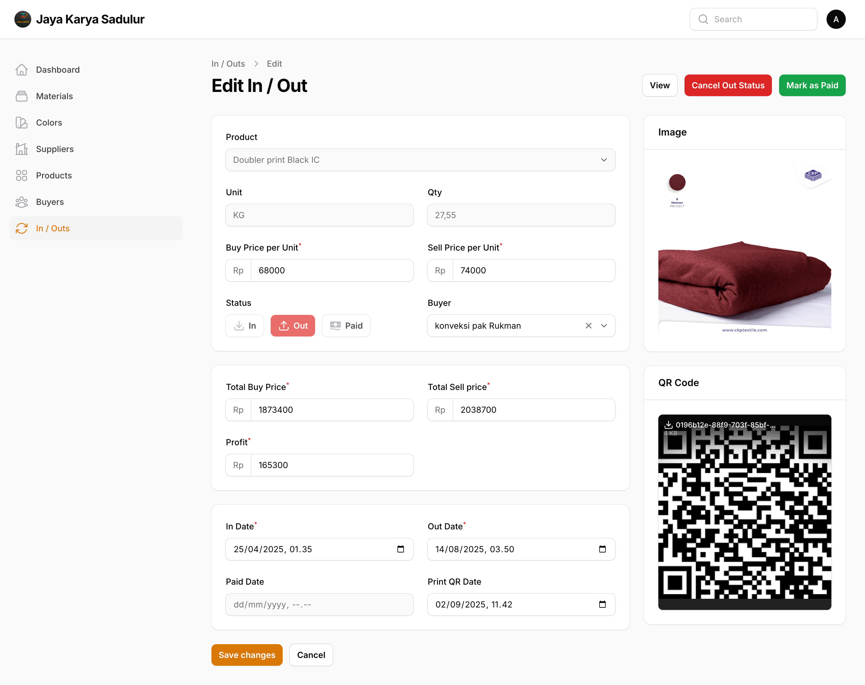 Manage Transaction of Jaya Karya Sadulur